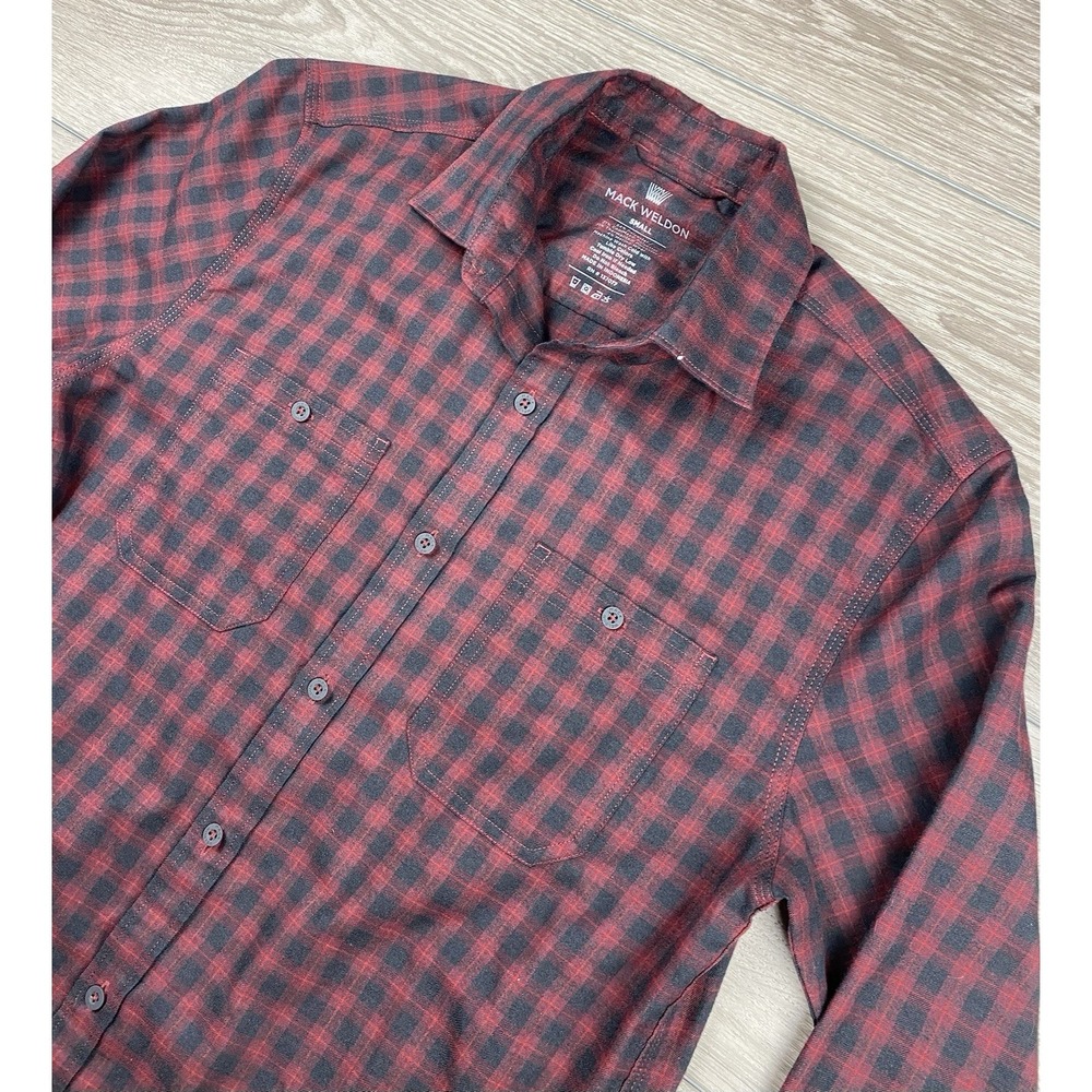 Mack Weldon Men's Long Sleeve Plaid Button Up Shirt Red Bladk Size Small